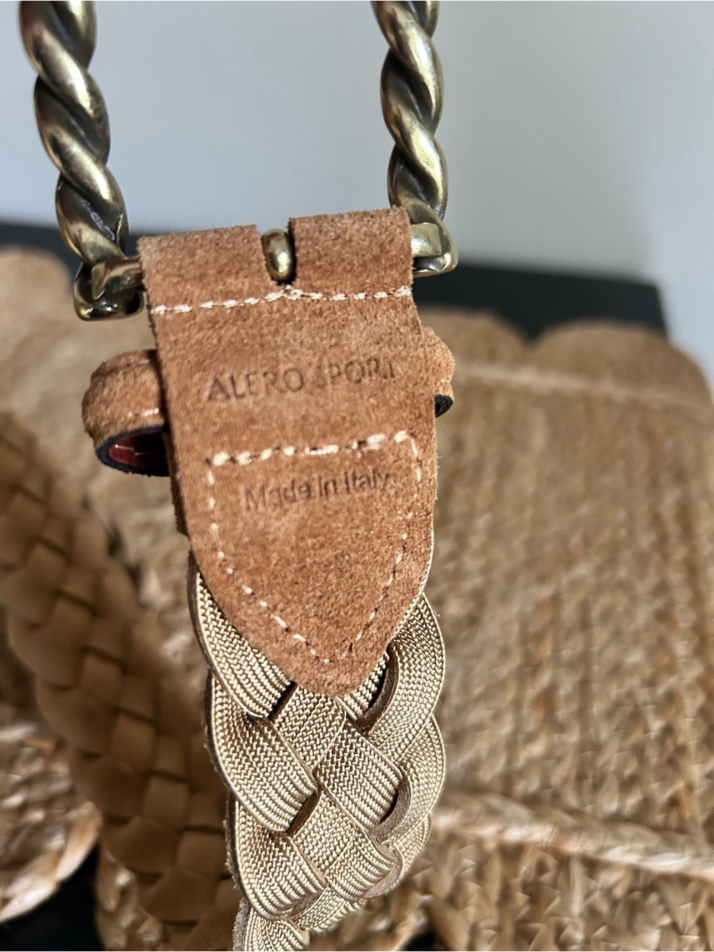 Alero Sport Milano Camel Woven Italian Suede Brass Buckle Belt XS/S Equestrian - Picture 4 of 8